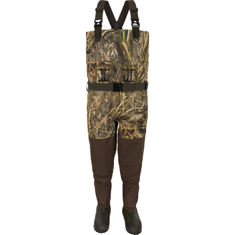 Uninsulated Guardian Elite Vanguard Breathable Waders with 1600g Thinsulate Buckshot Mud Boots, handwarmer pockets, cargo pouch, and shell loops. Ideal for extreme hunting conditions.