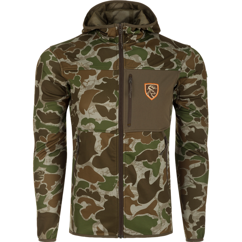 A lightweight camo hoodie with a full zip and Agion Active XL® scent control technology. Perfect for hot days and cool nights.