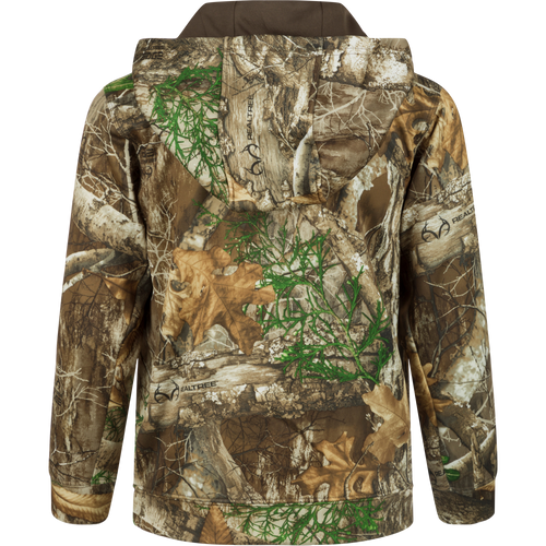 Youth Performance Hoodie - Realtree: A camouflage jacket with a hood, perfect for everyday use and tough enough for the field. Features a double-lined hood, kangaroo pouch, and excellent stretch. Soft, combed fleece interior for enhanced comfort and moisture management.