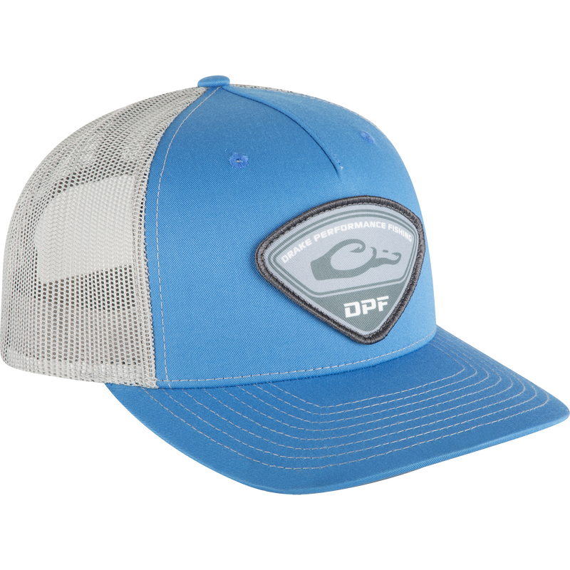 A 5-panel Tri-Patch Cap featuring the reinvented Drake Fishing logo. Mesh backing for breathability under the sun. Snap-back closure for a precise fit.