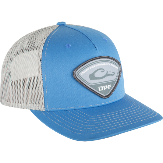 A 5-panel Tri-Patch Cap featuring the reinvented Drake Fishing logo. Mesh backing for breathability under the sun. Snap-back closure for a precise fit.