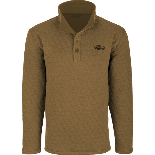 A brown long-sleeved Delta Quilted Sweatshirt with button front, perfect for outdoor activities in cooler weather. Features 4-way stretch and square check fleece backing.
