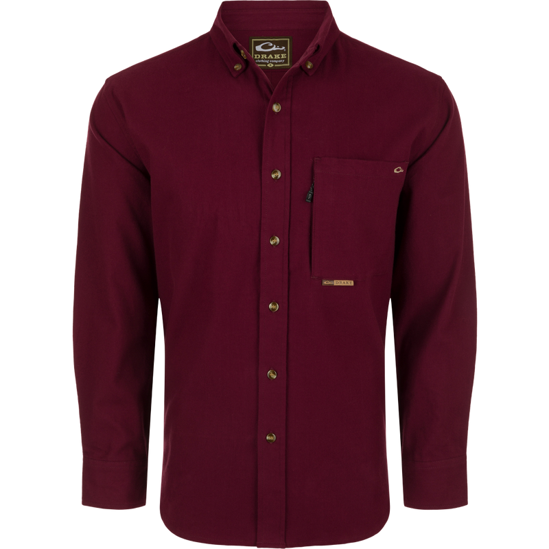 Autumn Brushed Twill Long Sleeve Shirt with pocket, button-down collar, and back box pleat. Lightweight and breathable for cooler seasons.