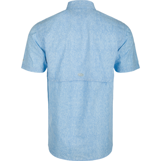 Heritage Heather Shirt S/S: A performance shirt with micro mesh fabric for natural cooling, UPF30 sun protection, and moisture-wicking properties. Features include a hidden button-down collar, vented cape back, and two chest pockets. Perfect for outdoor activities.