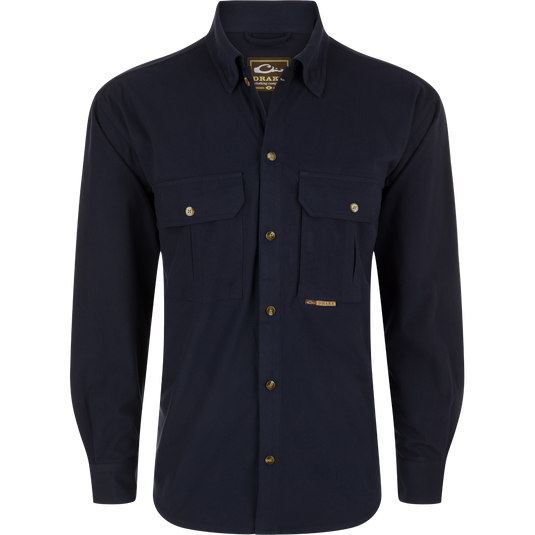 A Three Pocket Micro-Fleece Shirt with button-down collar and hidden Magnattach™ pocket. Soft, warm, and breathable, perfect for fall and winter.