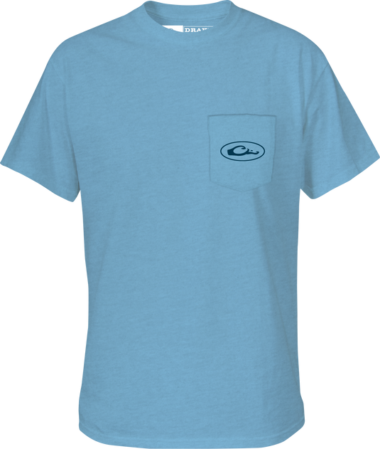Pop Art Pick Up T-Shirt with Drake logo pocket on a light blue t-shirt