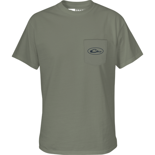 A Mallard Circle T-shirt with a front chest pocket featuring the Drake logo.