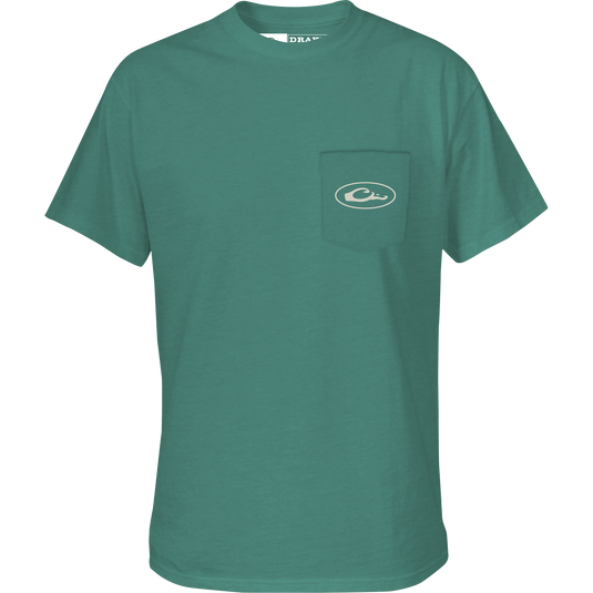 A Chocolate Lab T-Shirt with a front chest pocket featuring the iconic Drake logo.