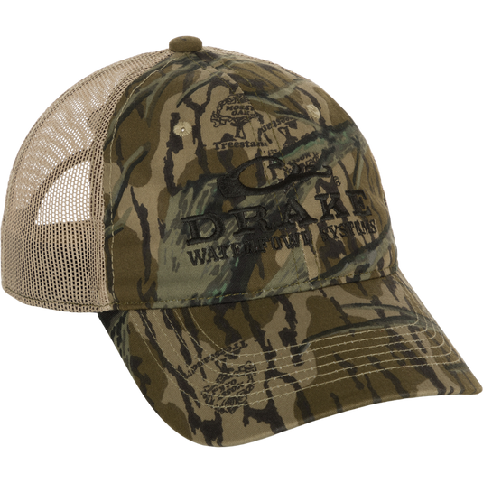 A lightweight Mesh Back Camo Cap with breathable cotton and mesh construction. Features semi-structured mesh-back panels, adjustable fit with hook and loop closure. Perfect for outdoor trips.