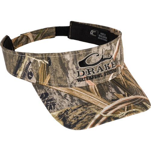 A low-profile visor with the Drake Logo embroidered on the front. Velcro back closure. Made with 100% cotton or polyester. One size fits most.