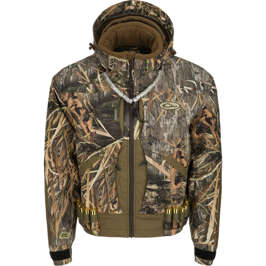 Guardian Elite Flooded Timber Insulated Jacket - Camouflage jacket designed for tree stand hunters, with body-mapped insulation and multiple pockets.