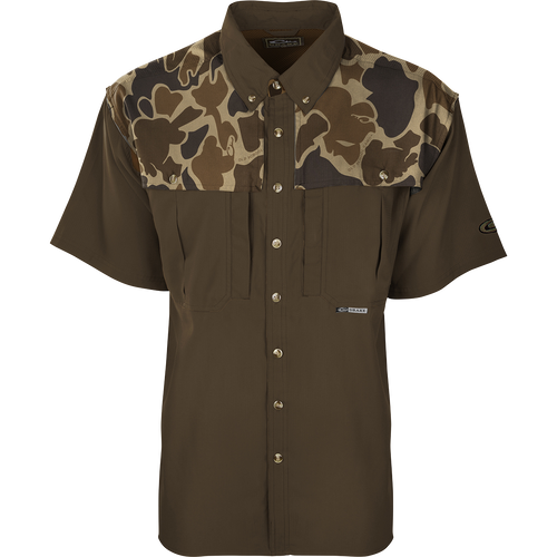 A lightweight, breathable hunting shirt with camouflage design, moisture-wicking fabric, and UPF 50+ sun protection. Features include back vents, mesh panels, Magnattach™ chest pocket, and quick-drying material. Perfect for early season hunting.