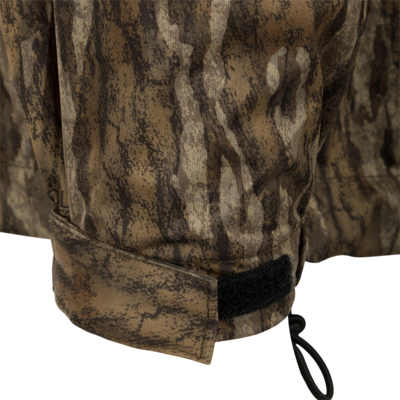 A close-up of the Ultralight Packable Rain Jacket, a waterproof/windproof jacket for turkey season. Easily fits in your vest with a pack size of 7.5