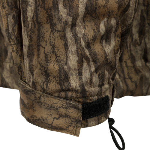 A close-up of the Ultralight Packable Rain Jacket, a waterproof/windproof jacket for turkey season. Easily fits in your vest with a pack size of 7.5