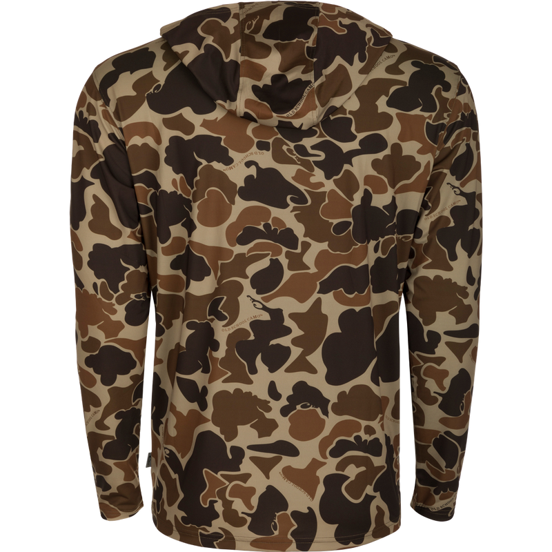 Alabama Performance Long Sleeve Camo Hoodie: Lightweight, breathable, and versatile military-inspired clothing with a camouflage pattern.