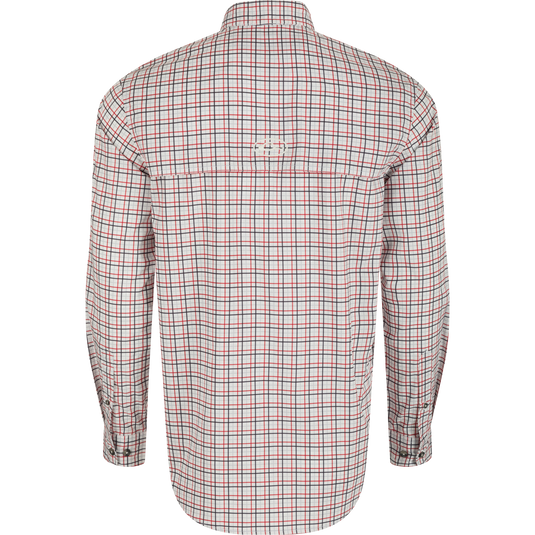Alabama Frat Tattersall Long Sleeve Shirt, a lightweight, moisture-wicking shirt with UPF30 sun protection and hidden button-down collar.