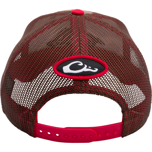 Arkansas Old School Cap featuring exclusive Old School Original Camo pattern, structured 6-panel crown, X-Peak visor, and embroidered 3D college logo. Mesh back panels, adjustable snap-back closure.