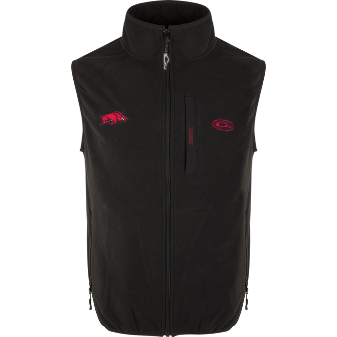 Arkansas Camp Fleece Vest with windproof barrier, water-resistant fleece. Stand-up collar, Magnattach™ pocket, handwarmer pockets.