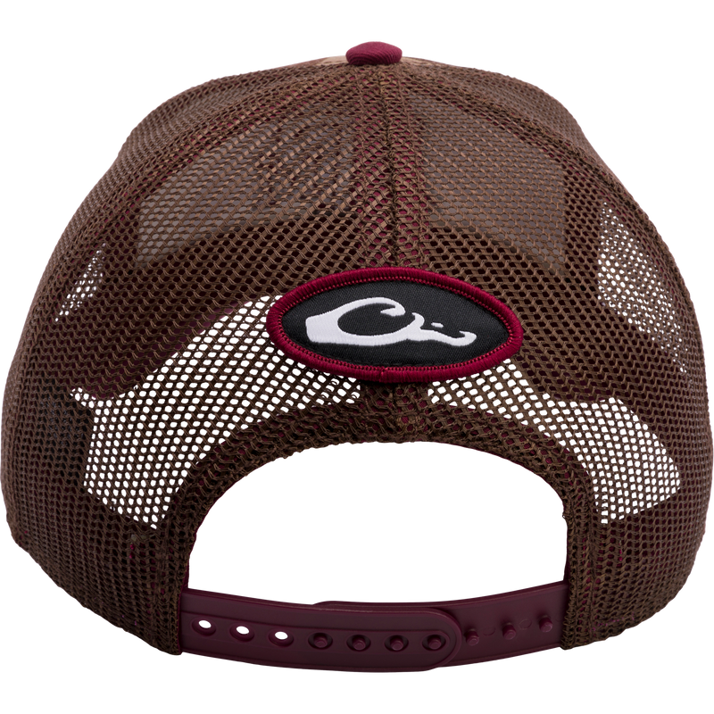 A Texas A&M Old School Cap, featuring a brown mesh design with a white logo. Structured with a curved visor, 3D embroidered college logo, and adjustable snap-back closure.