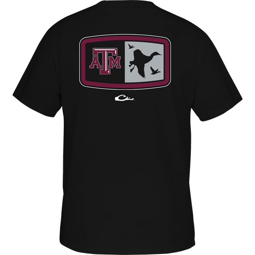 Texas A&M Drake Badge T-Shirt with logo and birds flying.