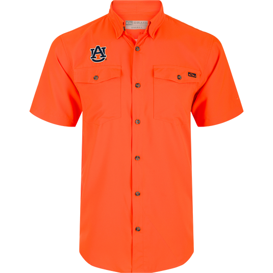 Auburn Frat Dobby Short Sleeve Shirt: Performance shirt with hidden button-down collar, vented cape back, and two chest pockets.