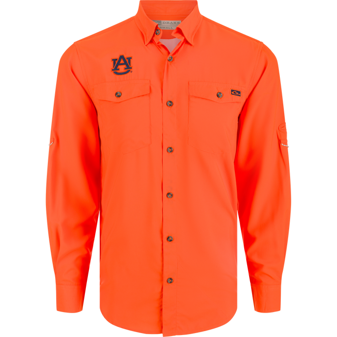 Auburn Frat Dobby Long Sleeve Shirt - A classic fit shirt with hidden button-down collar, vented cape back, and adjustable roll-up sleeves.