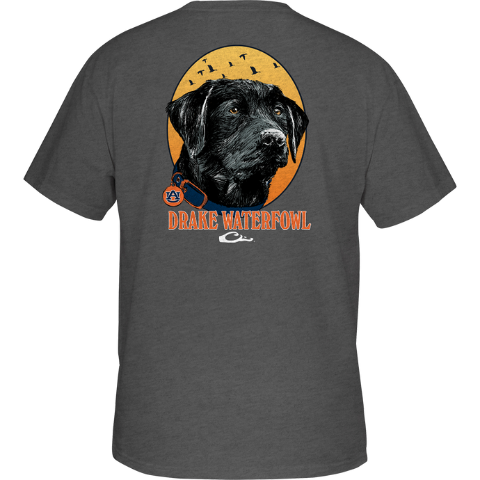 Auburn Drake Lab T-Shirt with school logo pocket on the front, made of 60% cotton and 40% polyester blend. Lightweight and versatile.
