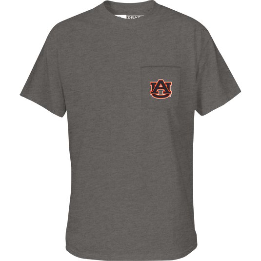 Auburn Drake Tailgate T-shirt with school logo pocket on a lightweight grey shirt.