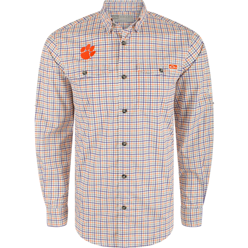 Clemson Frat Tattersall Long Sleeve Shirt with Tiger Paw Patch