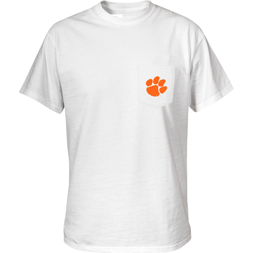 Clemson Drake Badge T-Shirt with paw print pocket, perfect for everyday wear and game days.