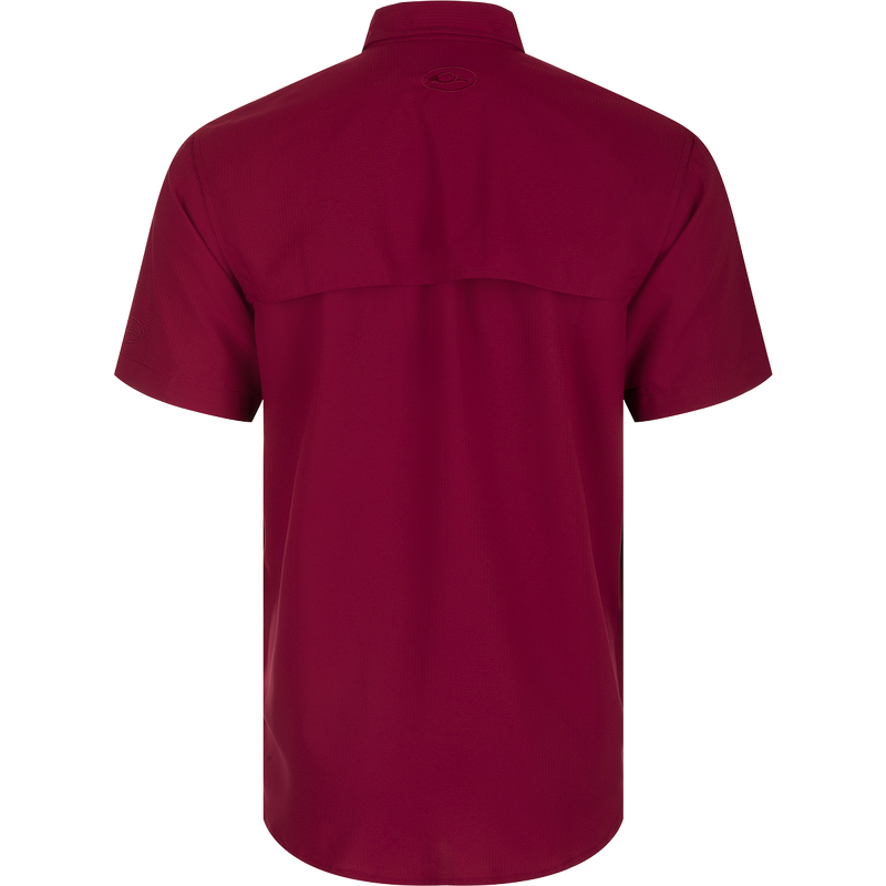 Mississippi State Frat Dobby Solid Short Sleeve Shirt with built-in stretch, UPF 30 sun protection, and moisture-wicking fabric. Classic fit with hidden button-down collar and vented cape back.