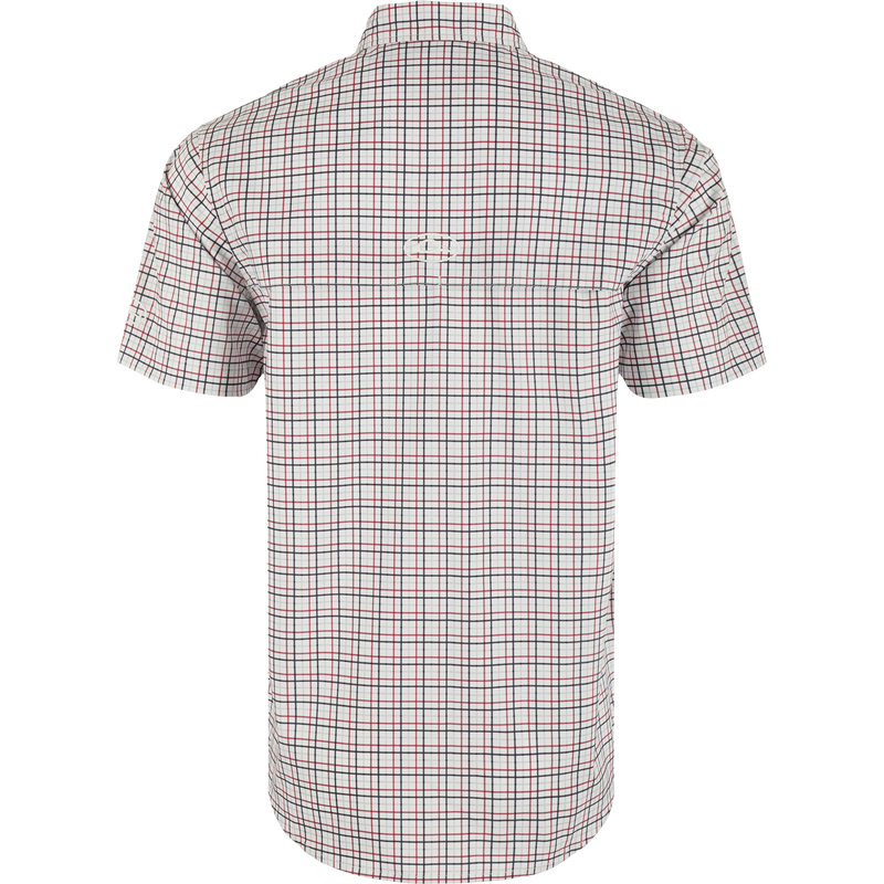 Mississippi State Frat Tattersall Shirt with hidden collar, chest pockets, and vented cape back. Lightweight, stretchy, and UPF30 for sun protection.