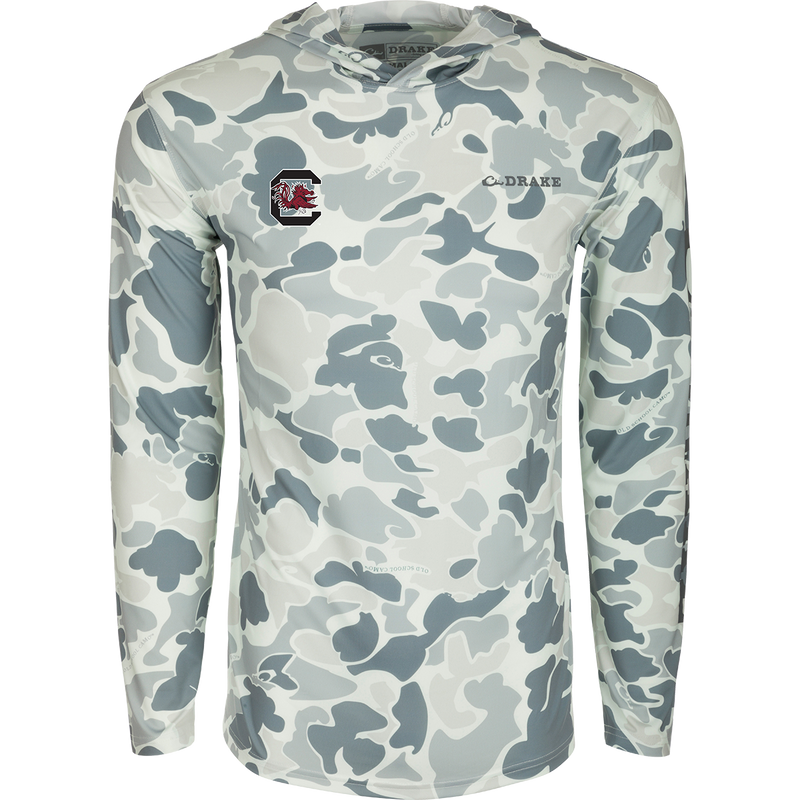 South Carolina Performance Camo Hoodie - Lightweight, moisture-wicking, and breathable long sleeve shirt with a logo.
