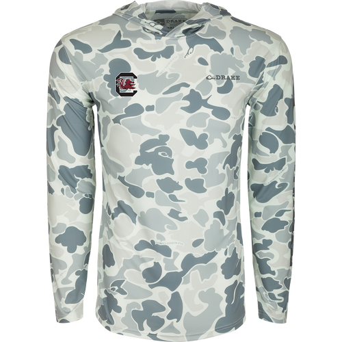 South Carolina Performance Camo Hoodie - Lightweight, moisture-wicking, and breathable long sleeve shirt with a logo.