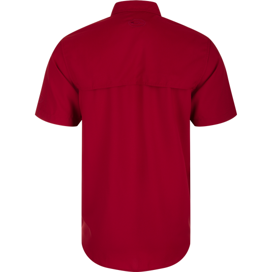 South Carolina Frat Dobby Solid Short Sleeve Shirt, a performance shirt with built-in stretch, UPF 30 sun protection, and moisture-wicking capabilities. Classic fit with hidden button-down collar and vented cape back.