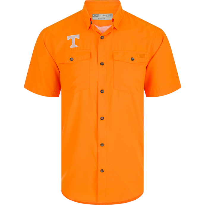 Tennessee Frat Dobby Solid Short Sleeve Shirt: A performance shirt with hidden collar, vented back, and chest pockets.