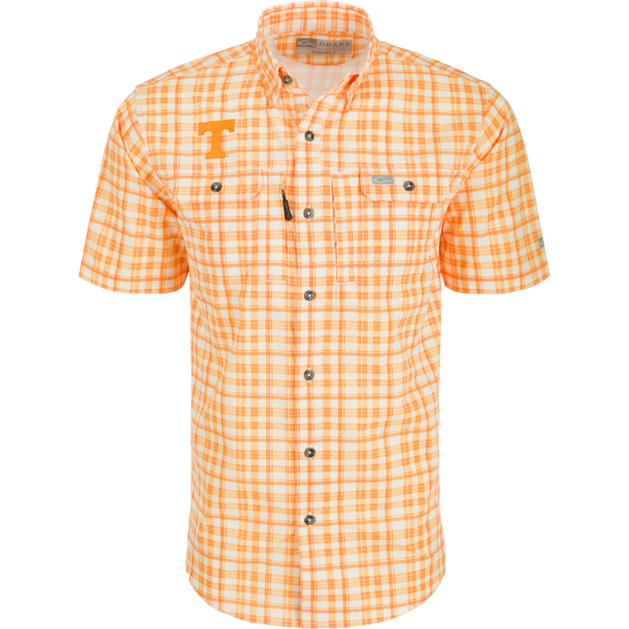 Tennessee Hunter Creek Windowpane Plaid Shirt, lightweight with built-in cooling, UPF30 sun protection, and hidden button-down collar.