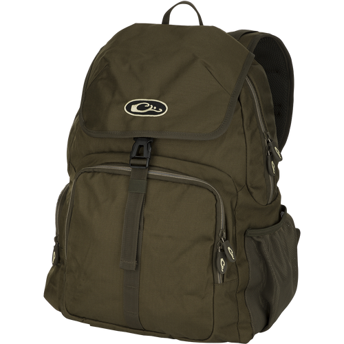 Essentials Daypack: A versatile, rugged backpack with ample storage. Perfect for hunting, range, classroom, or field. Padded shoulder strap, adjustable chest strap, and various zippered pockets. Dimensions: 19.5”h x 13 3/4”w x 8 1/4”d. Weight: 2.5 lbs.