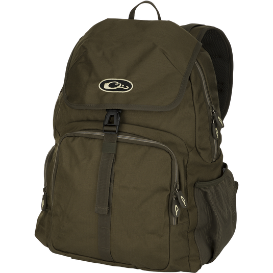 Essentials Daypack: A versatile, rugged backpack with ample storage. Perfect for hunting, range, classroom, or field. Padded shoulder strap, adjustable chest strap, and various zippered pockets. Dimensions: 19.5”h x 13 3/4”w x 8 1/4”d. Weight: 2.5 lbs.