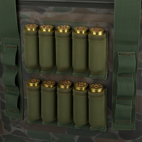 A group of green shotgun shells in a bag, part of the 16-Can Waterproof Soft-Sided Insulated Cooler by Drake Waterfowl.