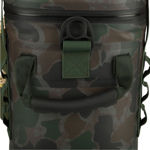 16-Can Waterproof Soft-Sided Cooler with molded handles and padded shoulder strap, perfect for outdoor activities.