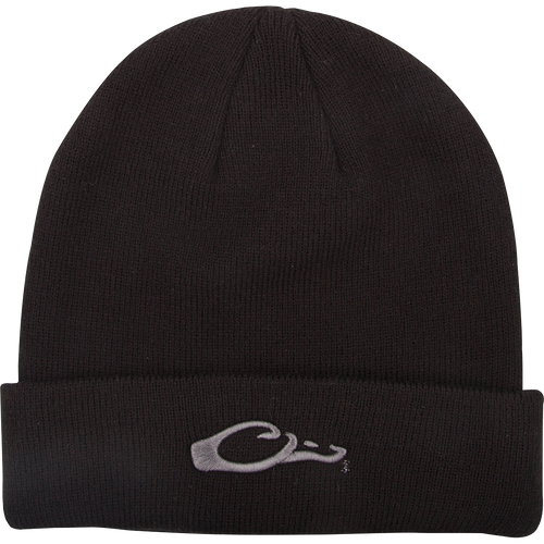 LST Rib-Knit Stocking Cap: A black beanie with an embroidered Drake 