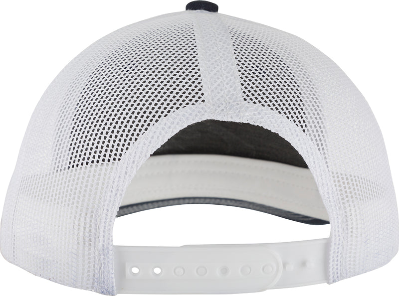 Drake 5 Panel Slick Logo Cap: A white hat with a visor, featuring a close-up of the fabric and a bold Drake duck head logo. Stylish, breathable, and adjustable snapback for everyday wear.