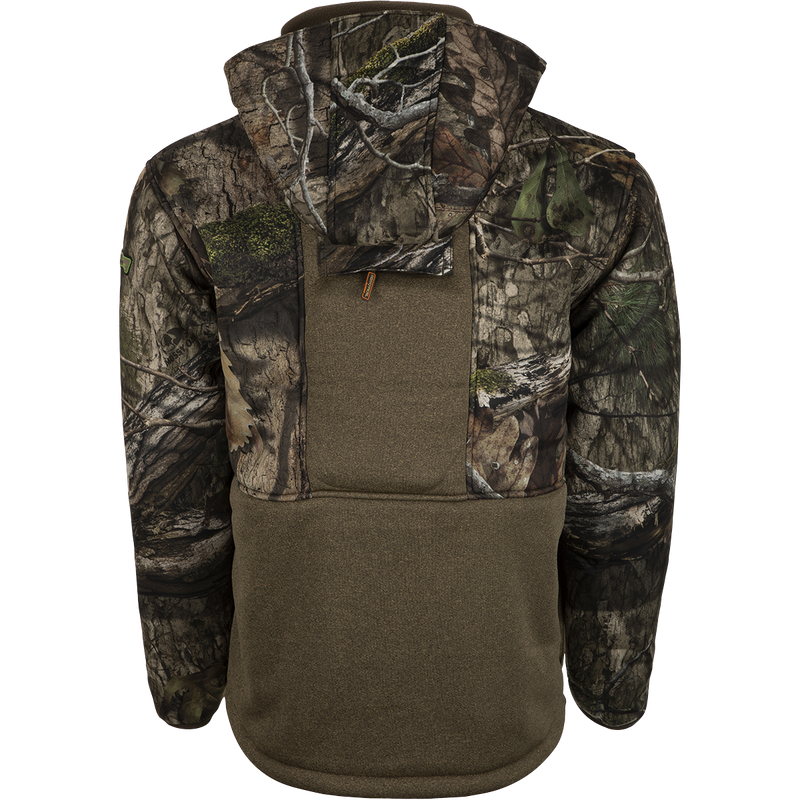 A durable camouflage jacket with a hood, perfect for late season hunting. Features scent control technology, multiple pockets, and fleece lining.