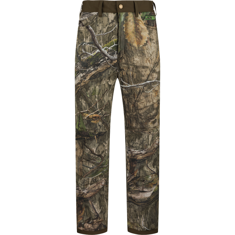 A pair of Standstill Windproof Pants with Agion Active XL® for late-season hunts, featuring 2 front slash pockets, 2 large cargo pockets, 2 rear pockets, adjustable waist, and adjustable Velcro cuffs. Made with 100% Polyester Microfiber Interlock Standstill Fabric and 400-gram 100% Polyester Fleece Backing. Perfect for staying warm and protected against the cold and winds of late-season hunts.