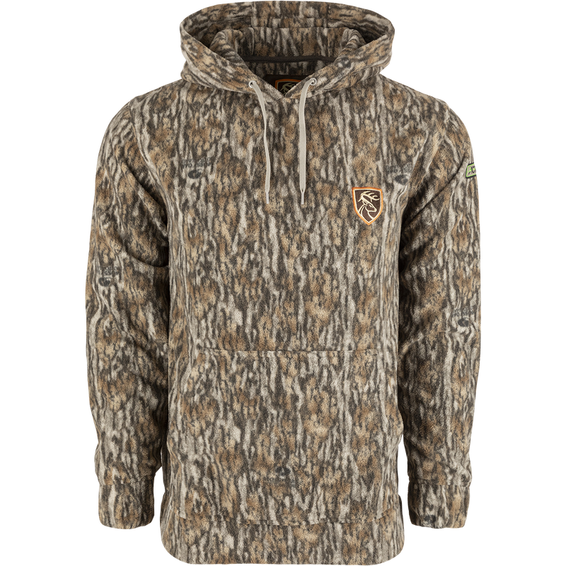 Storm Front Fleece Midweight 4-Way Stretch Hoodie with Agion Active XL: A camo hoodie made of 200g 4-way stretch fleece, perfect for cool days. Features a kangaroo pocket and fleece-lined hood.