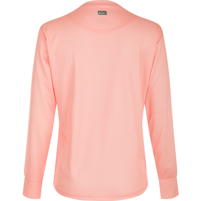 Women's Performance Mesh Crew, a versatile technical top with built-in stretch, UPF 50 sun protection, and moisture-wicking fabric. Features thumbholes for sleeve protection and a square hem. Perfect for outdoor enthusiasts.