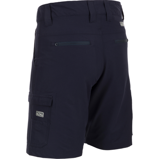 Performance Hybrid Fishing Short 9": Close-up of versatile shorts with functional fly, belt loops, and multiple pockets. Quick-drying, water-resistant fabric for rugged comfort on the water.