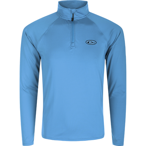 A lightweight, moisture-wicking 1/4 zip performance shirt with UPF sun protection and odor resistance. Features raglan sleeves with thumb loop.