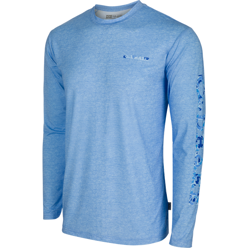 Youth Performance Crew Heather L/S shirt with exceptional functionality. Built-In Cooling, Moisture Wicking, Breathable Stretch, and Quick Drying. Lightweight, UPF 50 for ultimate sun protection. Old School Camo sleeve prints.
